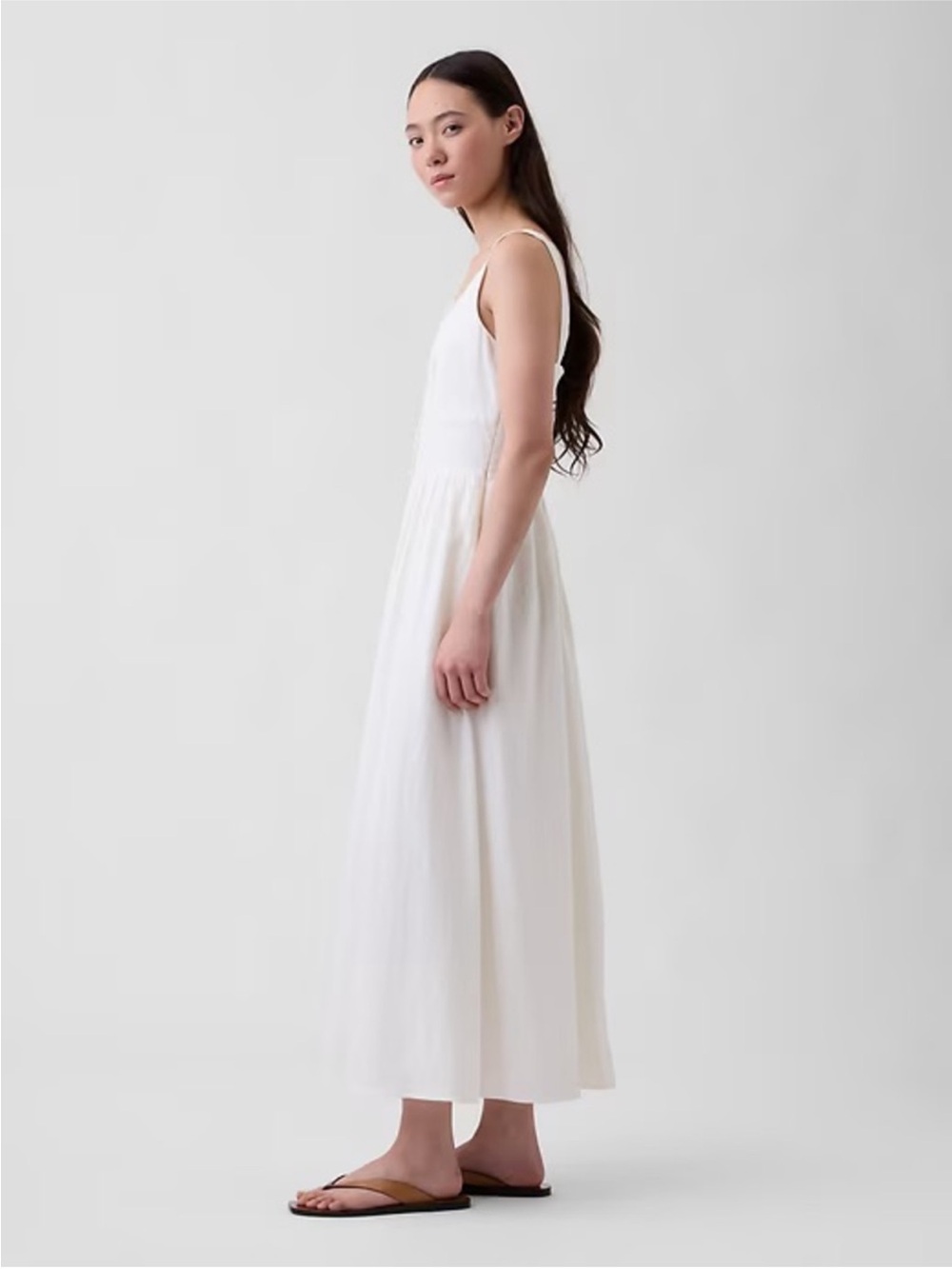 NWT! Gap White Linen-Blend Lace-Inset Maxi Dress - Picture 3 of 11